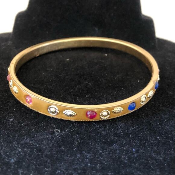 Two Multicolored Rhinestone Gold Stones Bangle Bracelets - Picture 14 of 16